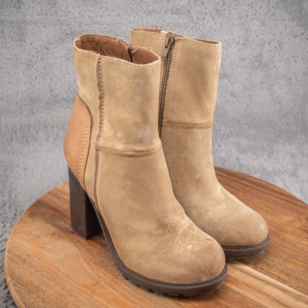 Y2K Chunky Boots Brown Suede Leather Side Zip‎ Lug Sole 36 5 Rebels